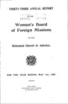 33rd Annual Report of the Woman's Board of Foreign Missions by Reformed Church in America
