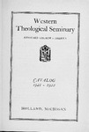 Western Theological Seminary Catalog: 1921-1922